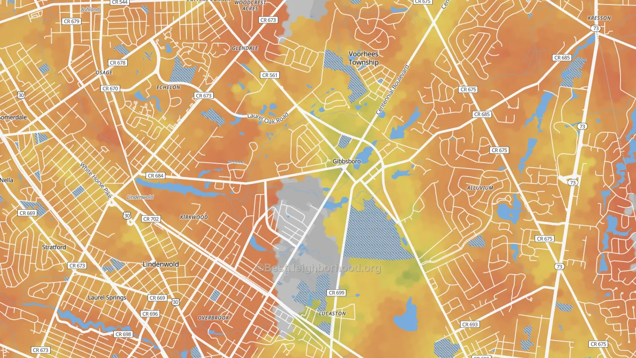 Bike Grade map of 08026, NJ