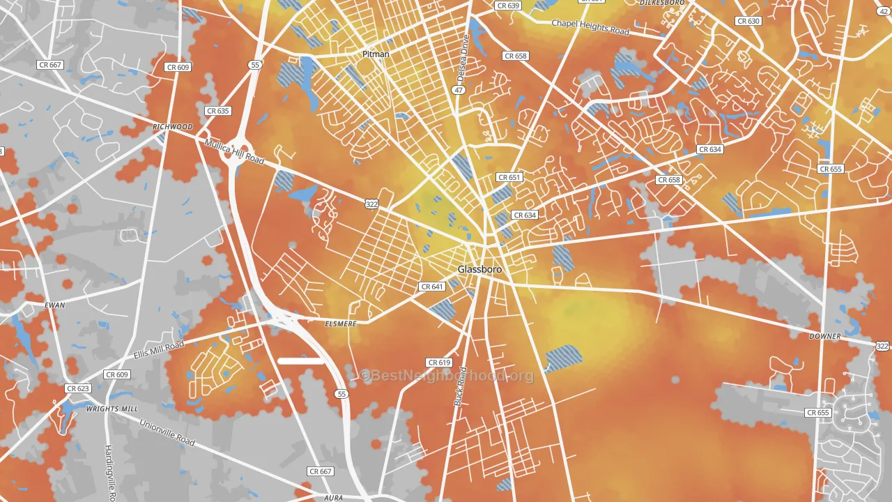 Bike Grade map of 08028, NJ