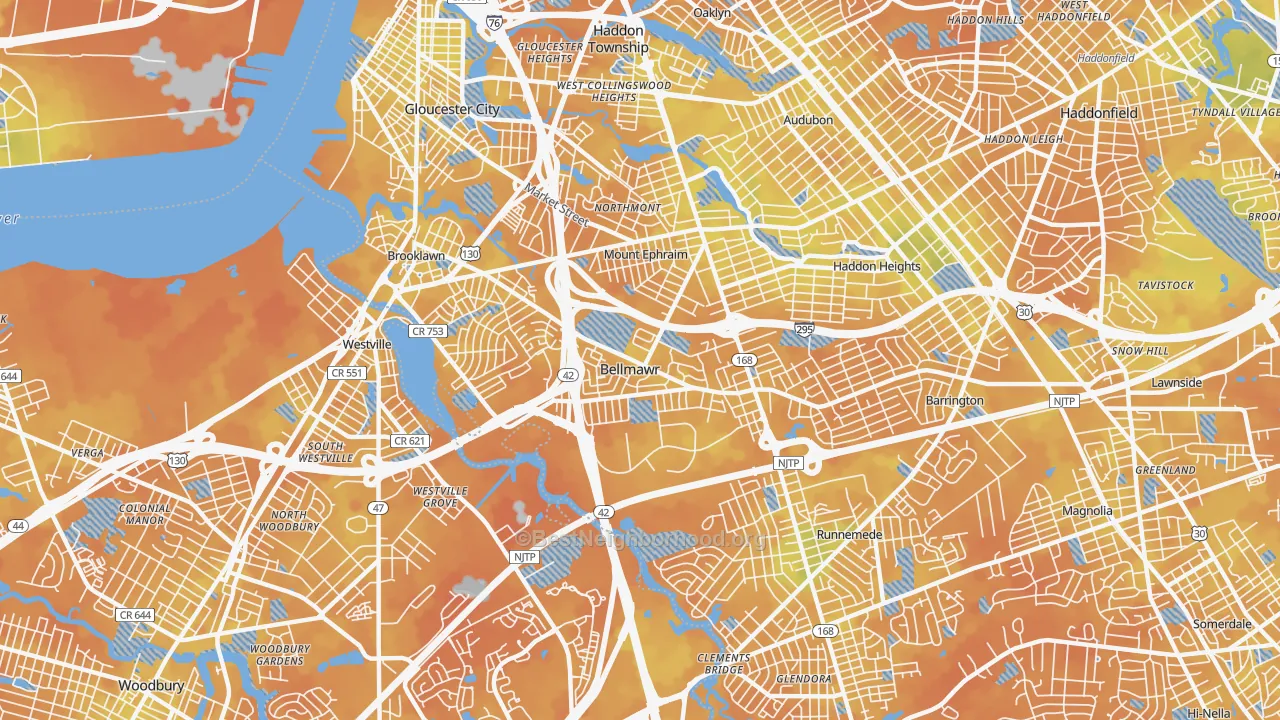 Bike Grade map of 08031, NJ