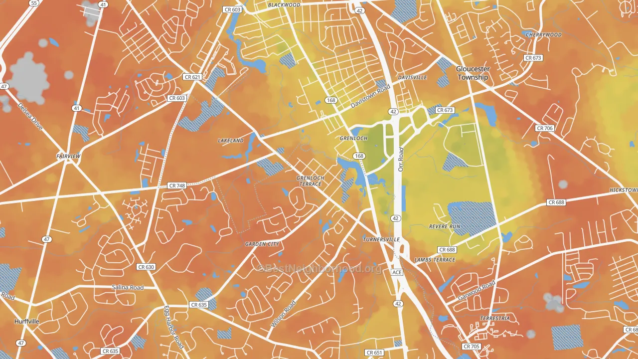 Bike Grade map of 08032, NJ