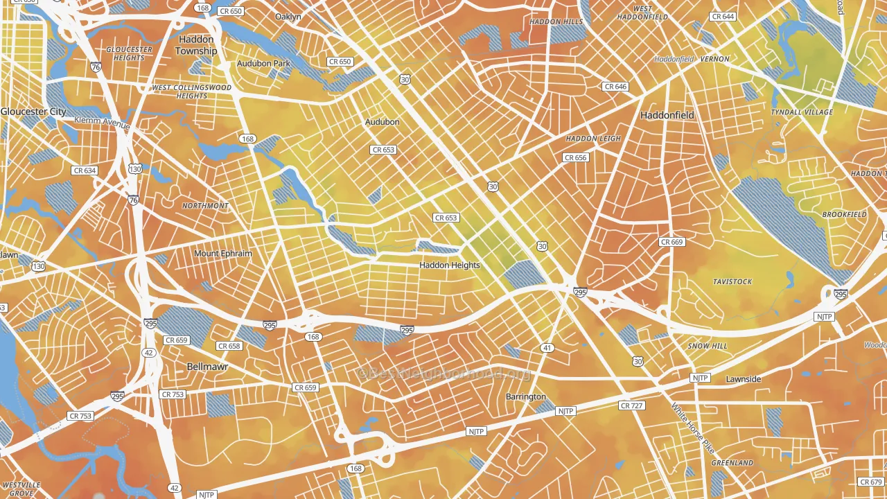 Bike Grade map of 08035, NJ