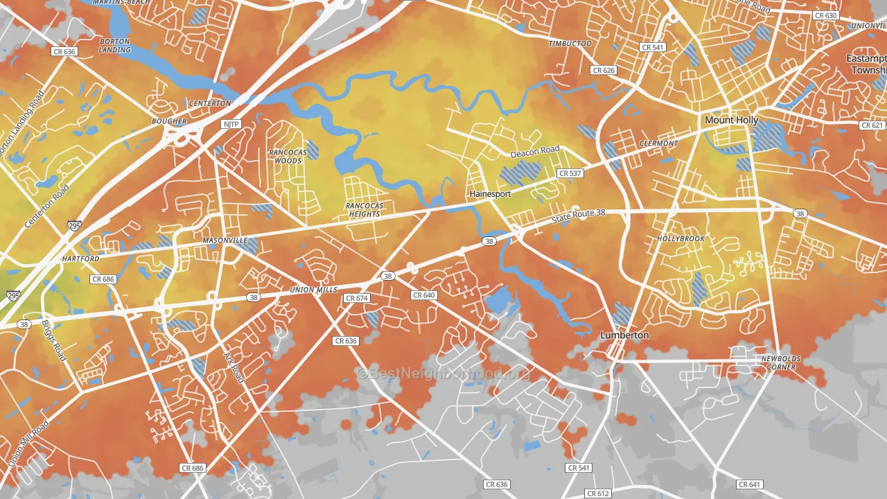 Bike Grade map of 08036, NJ