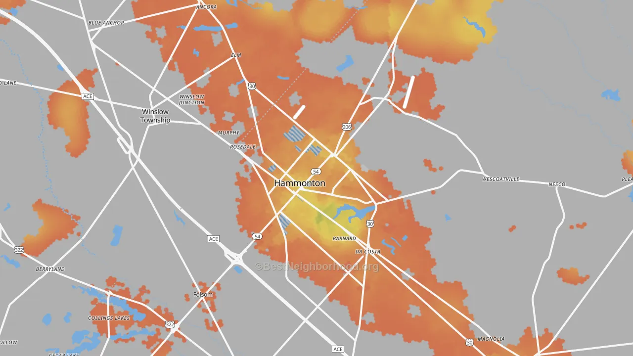 Bike Grade map of 08037, NJ