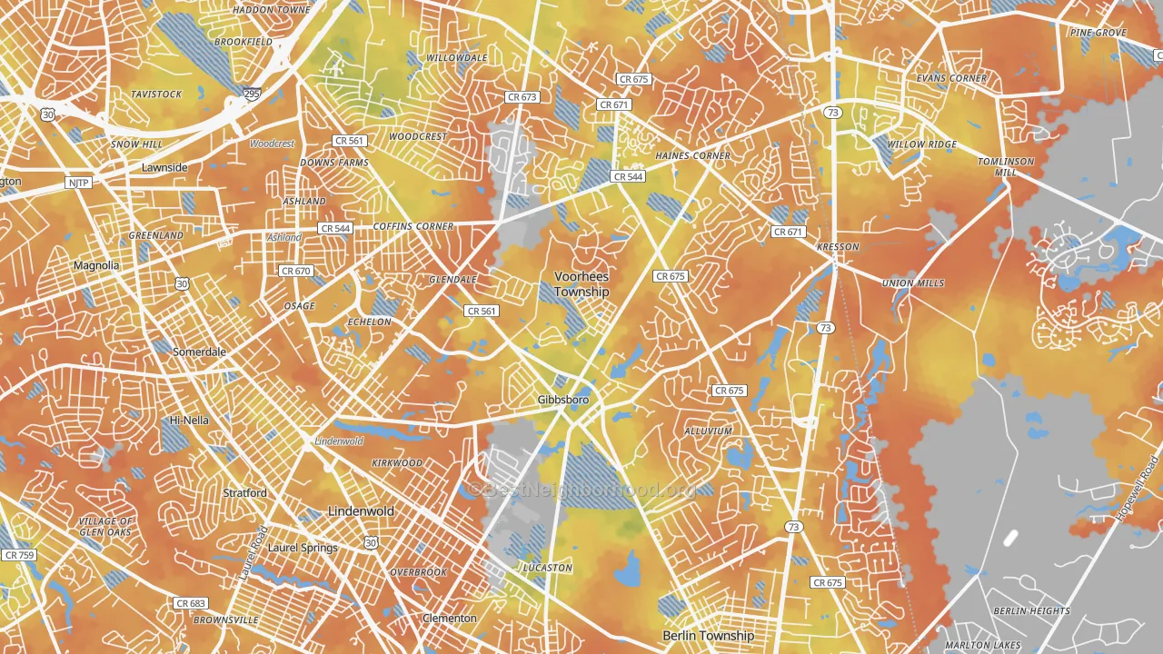 Bike Grade map of 08043, NJ