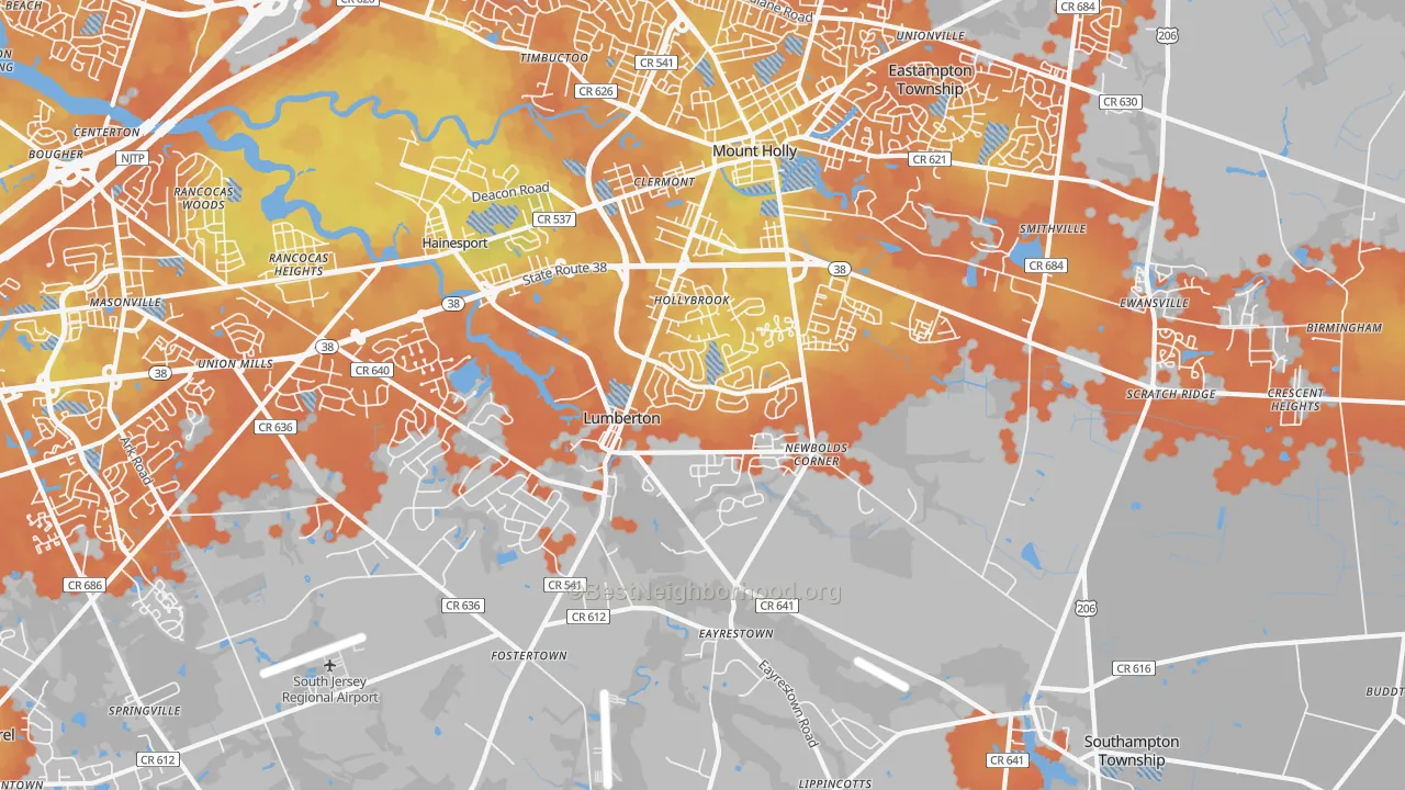 Bike Grade map of 08048, NJ