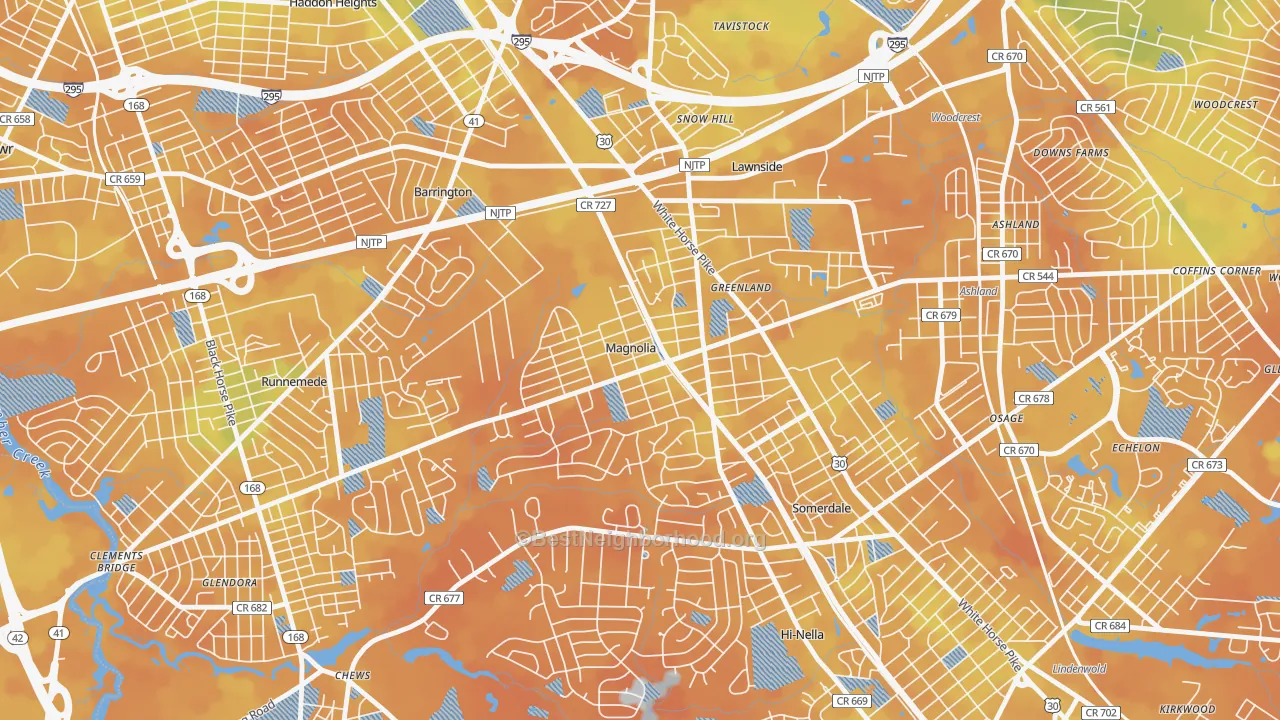 Bike Grade map of 08049, NJ