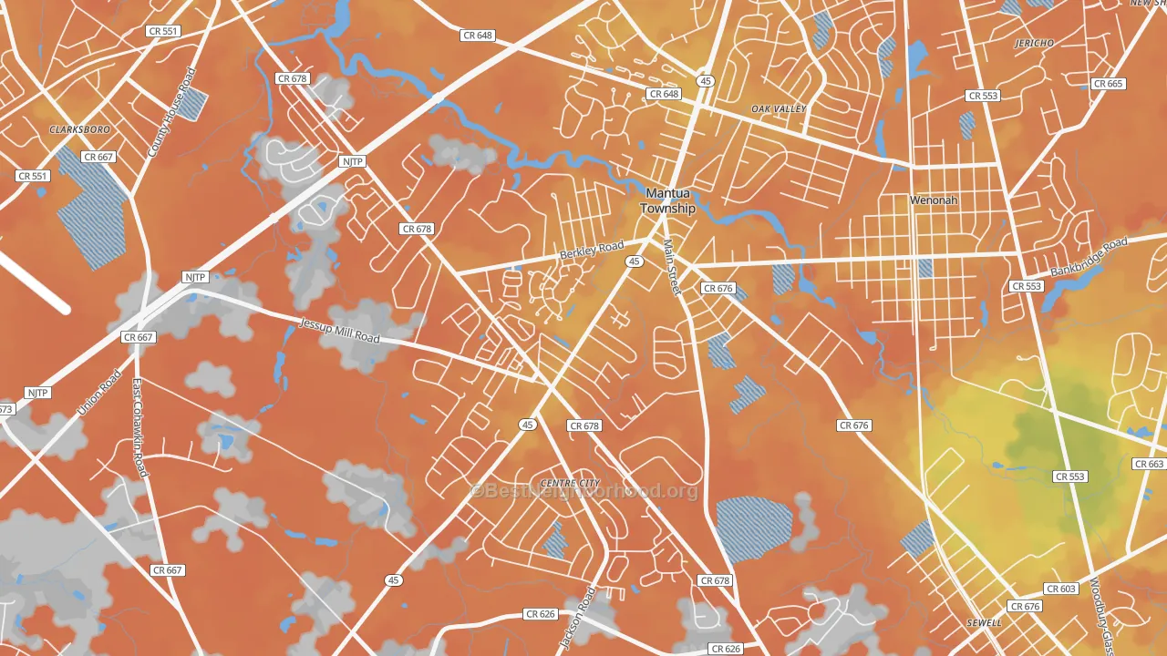 Bike Grade map of 08051, NJ