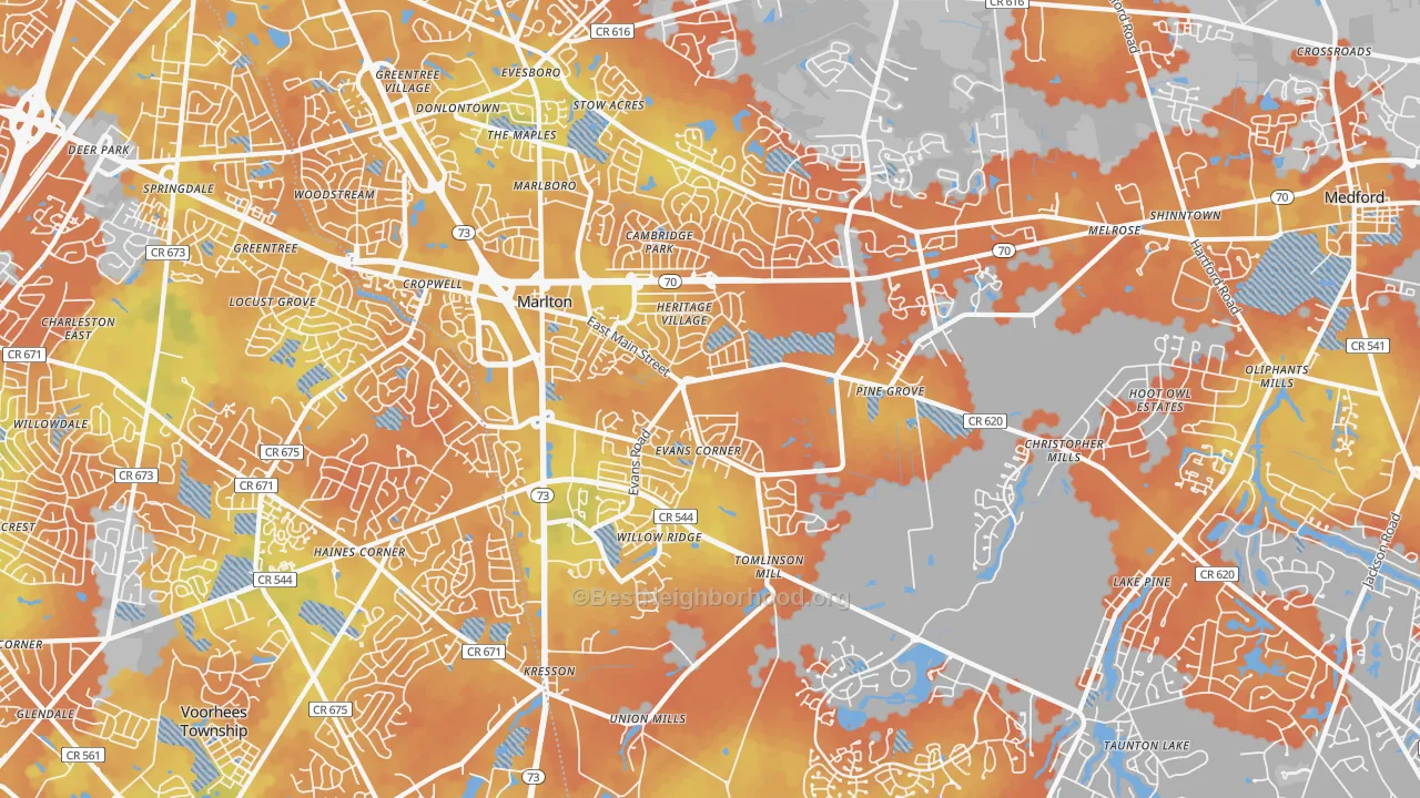 Bike Grade map of 08053, NJ
