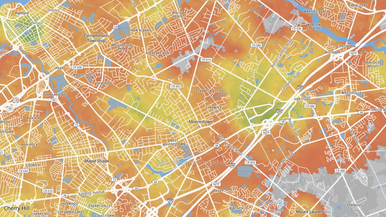 Bike Grade map of 08057, NJ