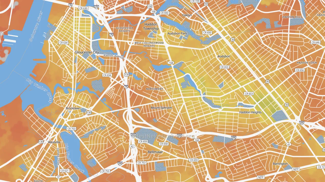 Bike Grade map of 08059, NJ