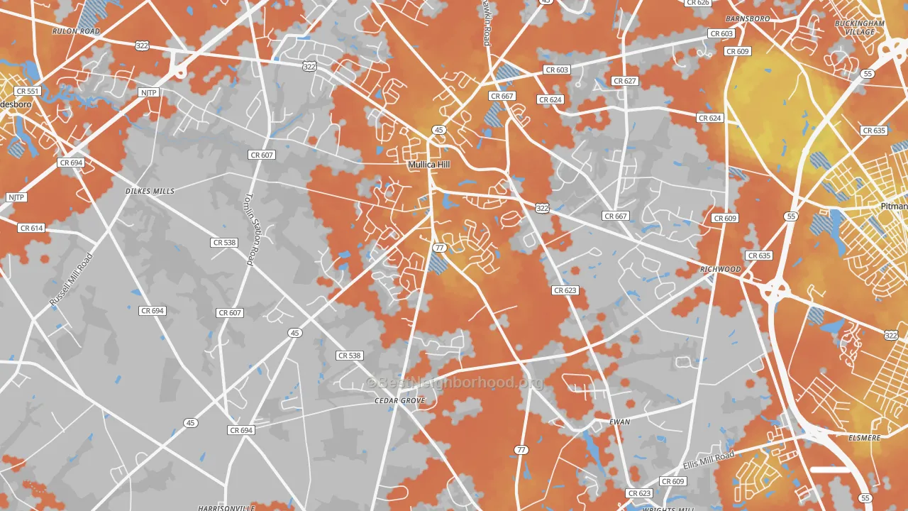 Bike Grade map of 08062, NJ