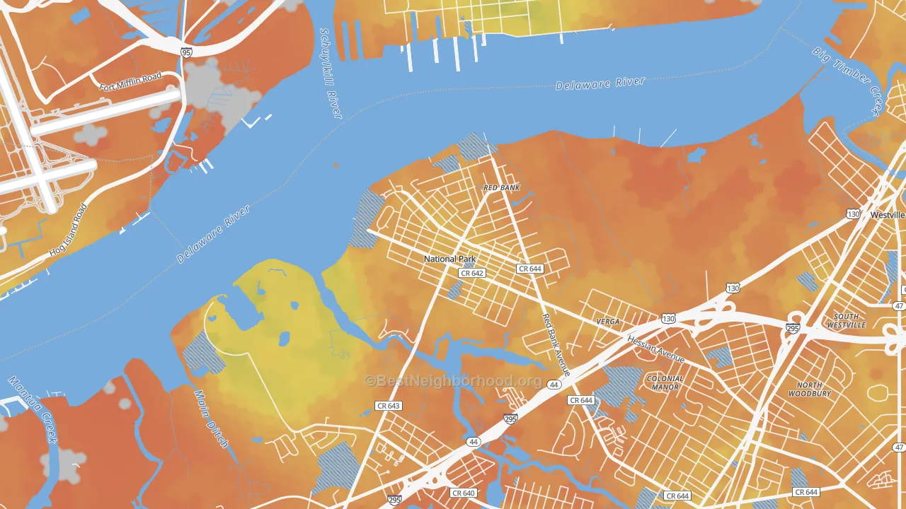 Bike Grade map of 08063, NJ