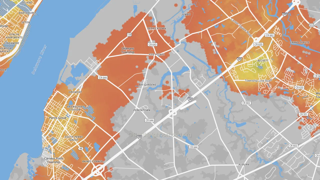 Bike Grade map of 08067, NJ