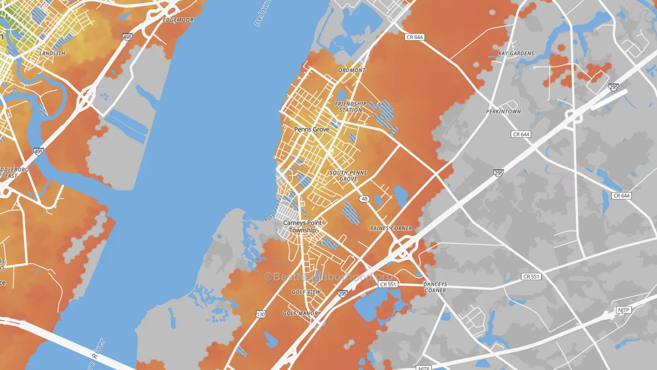 Bike Grade map of 08069, NJ