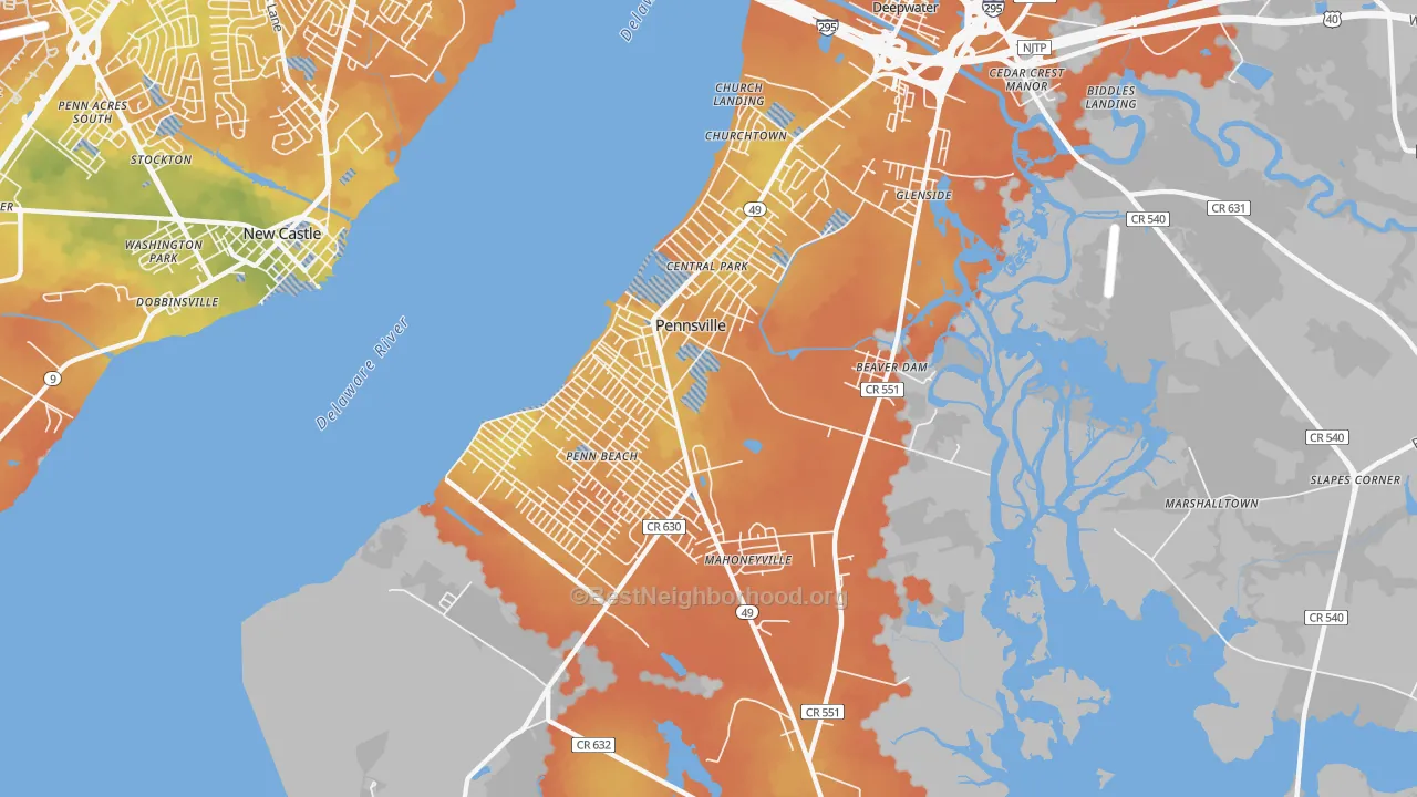 Bike Grade map of 08070, NJ