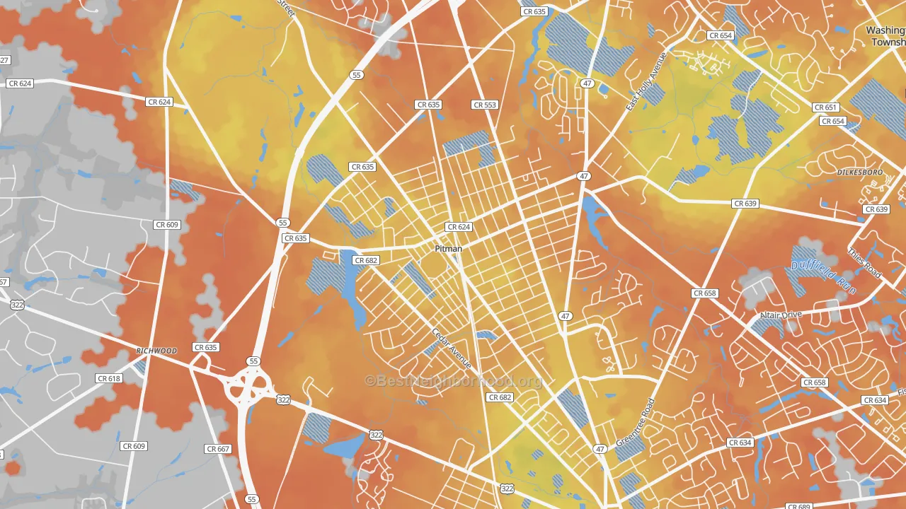 Bike Grade map of 08071, NJ