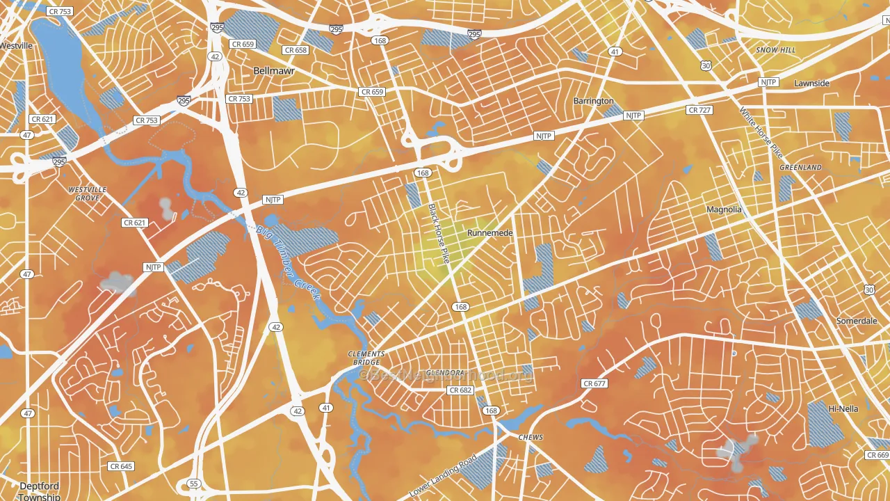 Bike Grade map of 08078, NJ