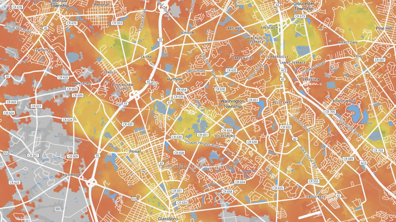 Bike Grade map of 08080, NJ
