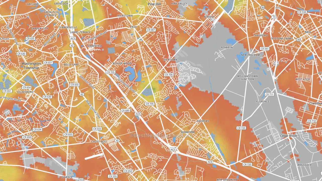 Bike Grade map of 08081, NJ