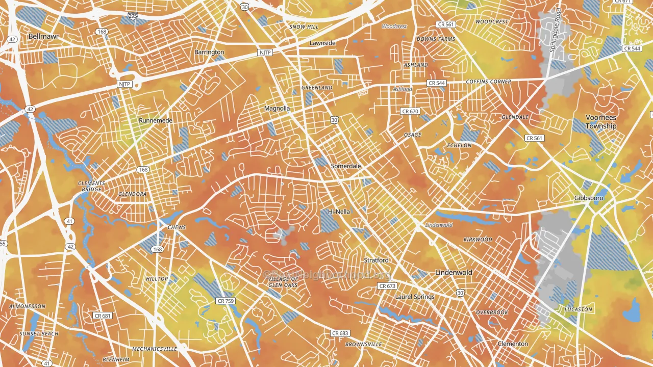 Bike Grade map of 08083, NJ