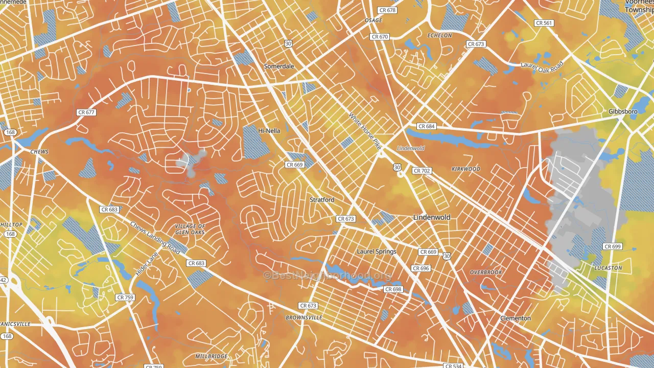 Bike Grade map of 08084, NJ