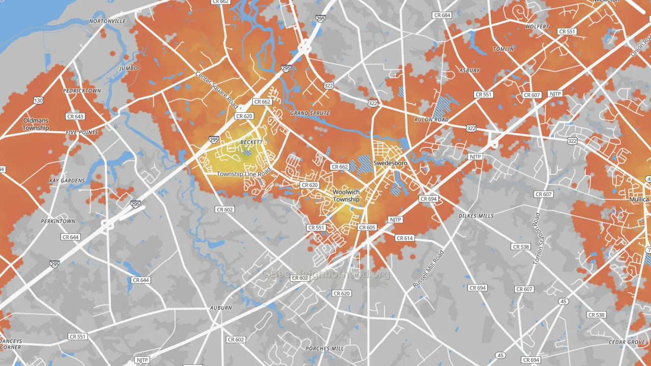 Bike Grade map of 08085, NJ