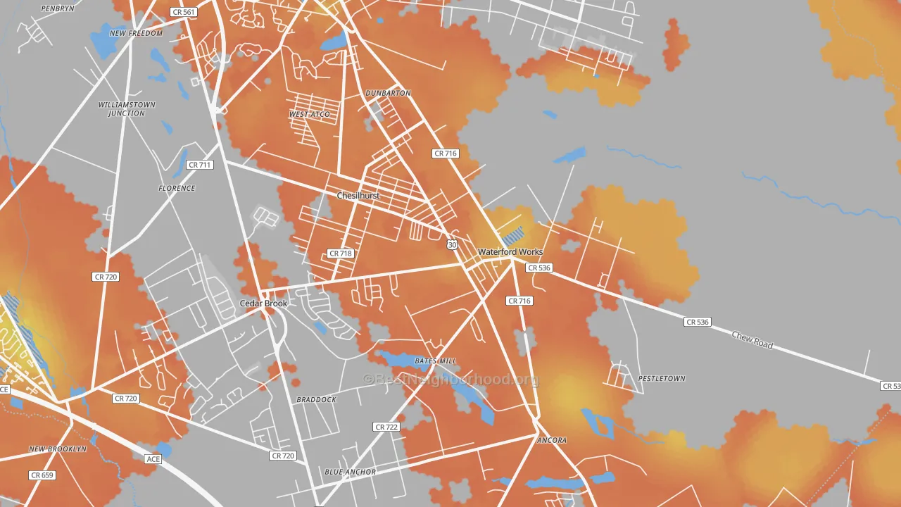Bike Grade map of 08089, NJ