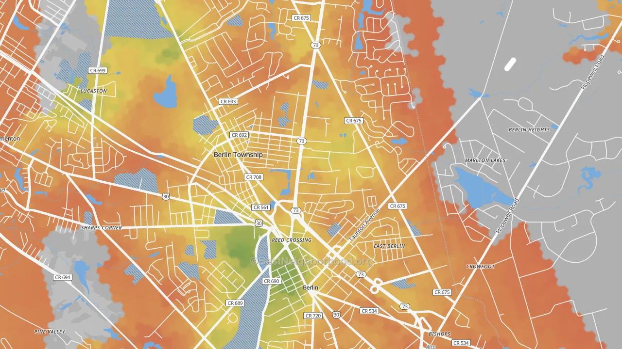 Bike Grade map of 08091, NJ