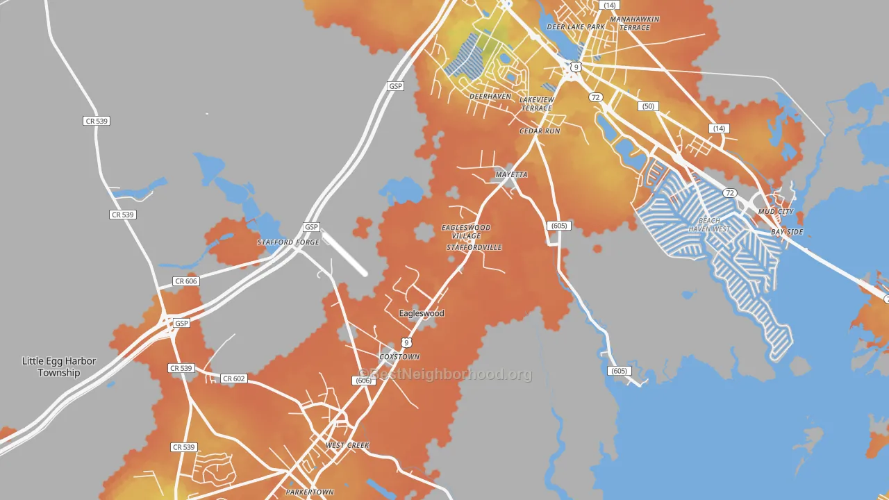 Bike Grade map of 08092, NJ