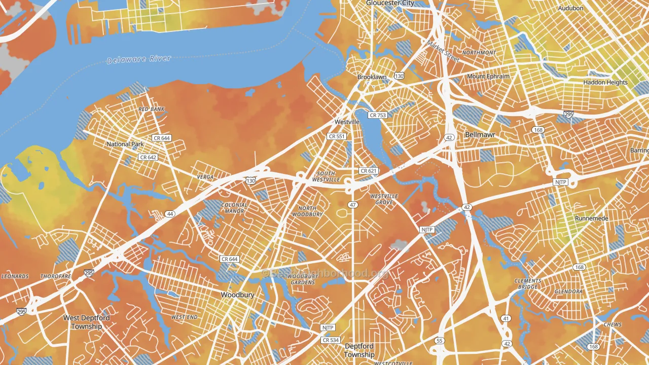 Bike Grade map of 08093, NJ