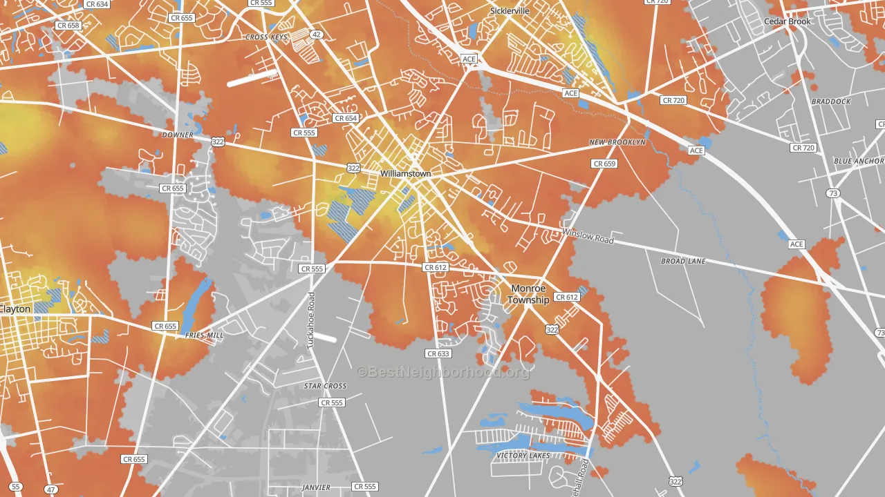 Bike Grade map of 08094, NJ