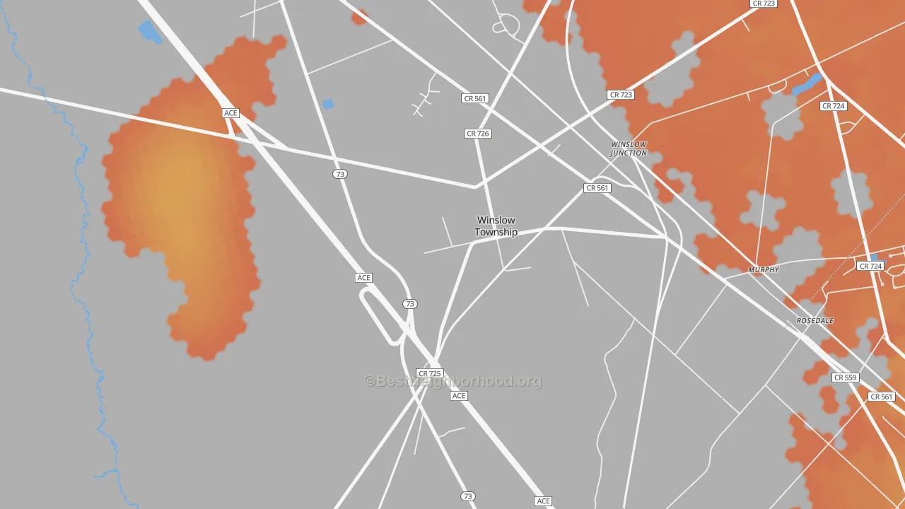 Bike Grade map of 08095, NJ