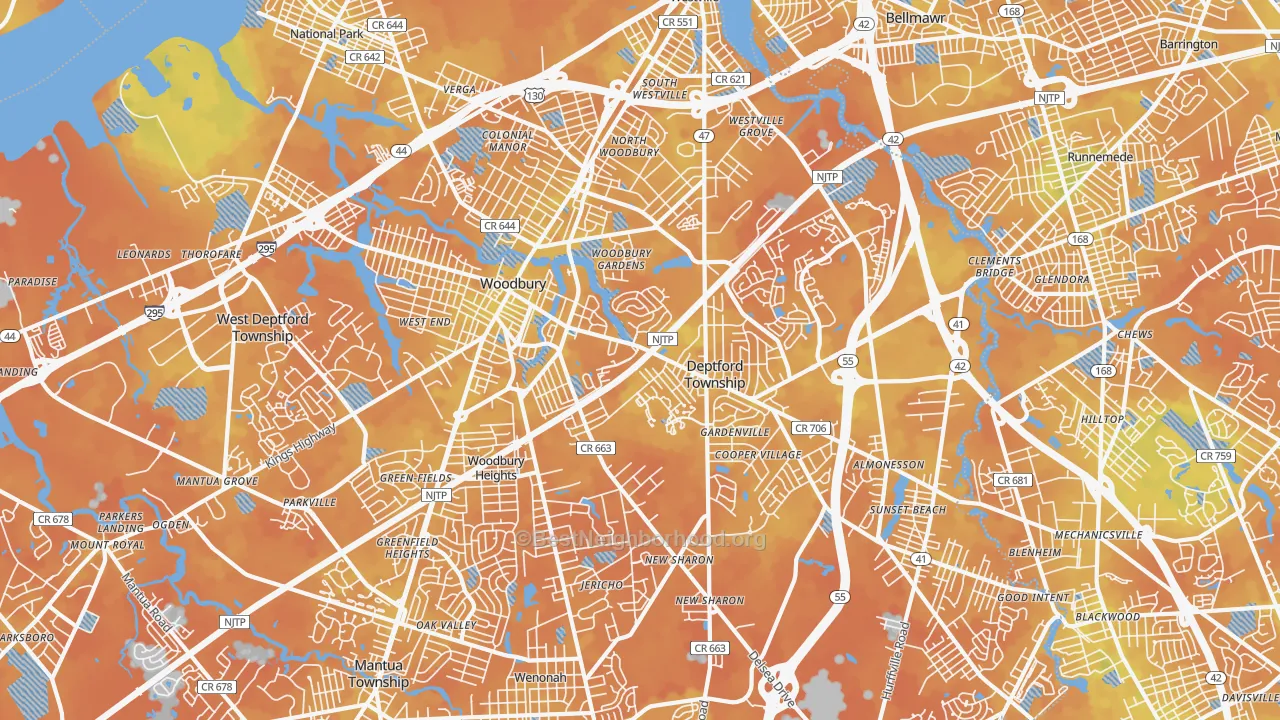 Bike Grade map of 08096, NJ
