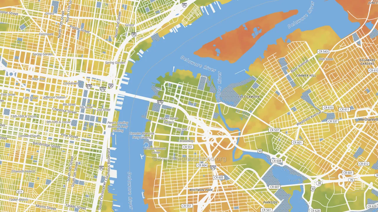Bike Grade map of 08102, NJ