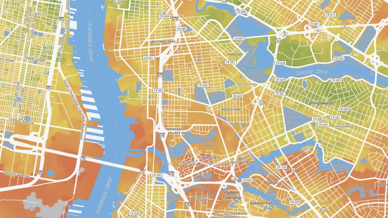 Bike Grade map of 08104, NJ