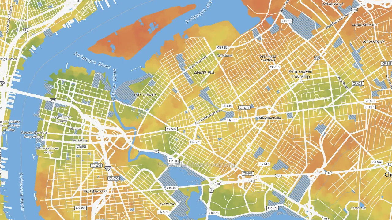 Bike Grade map of 08105, NJ