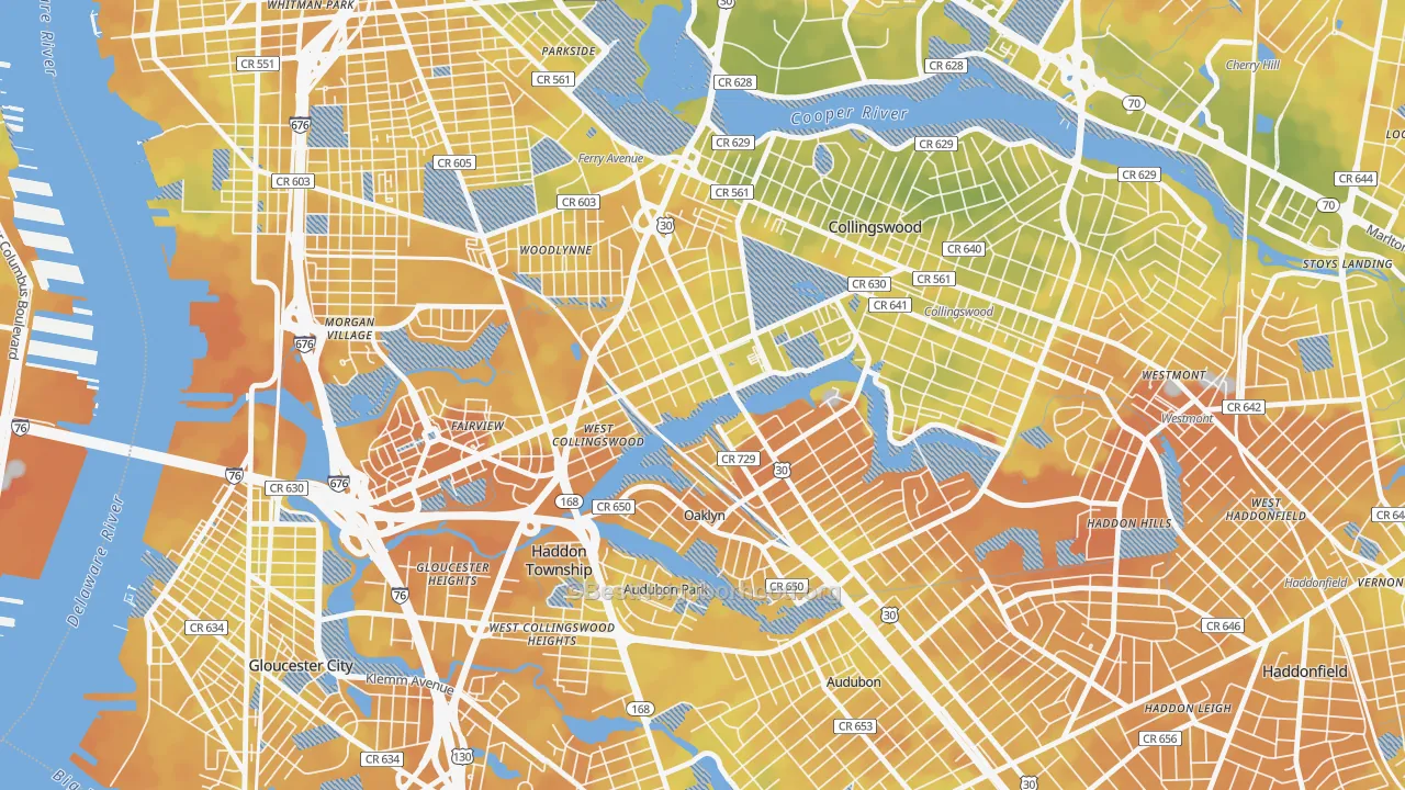 Bike Grade map of 08107, NJ