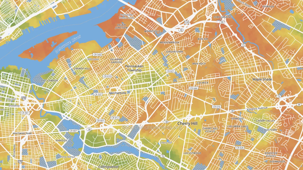 Bike Grade map of 08109, NJ