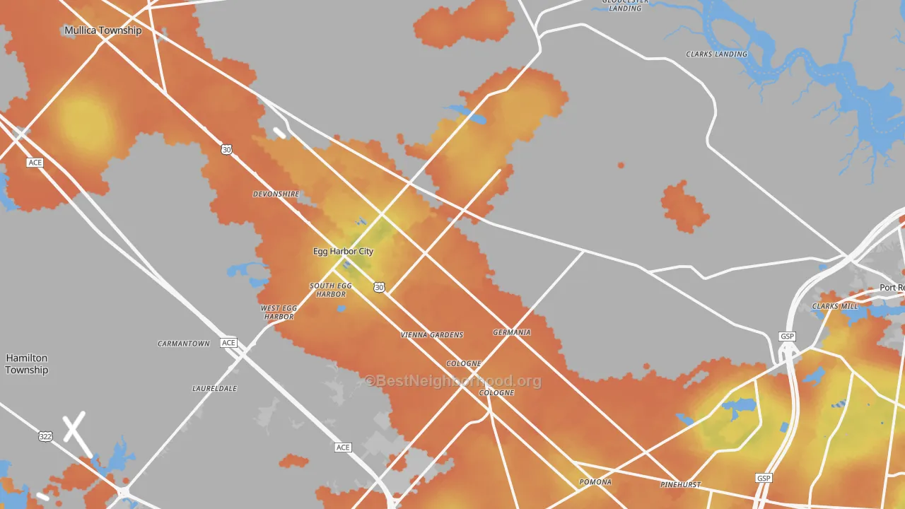 Bike Grade map of 08215, NJ