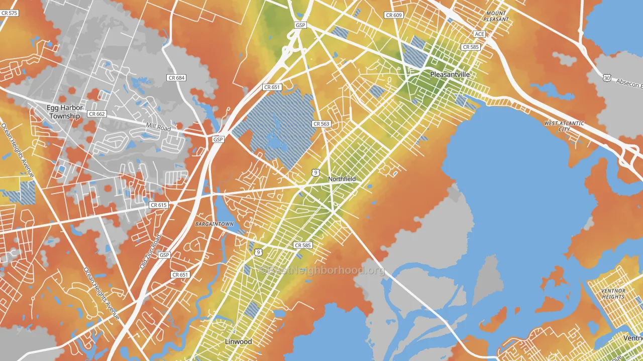 Bike Grade map of 08225, NJ