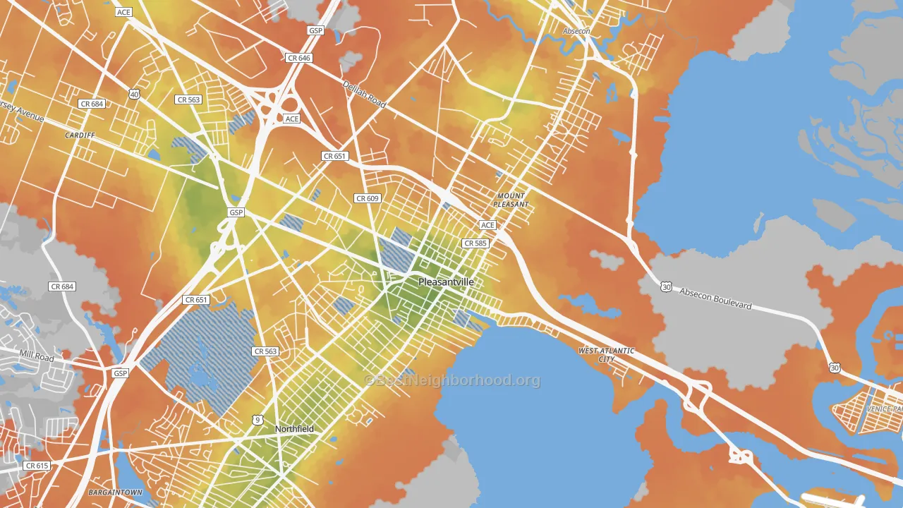 Bike Grade map of 08232, NJ