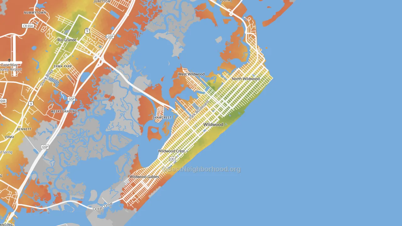 Bike Grade map of 08260, NJ