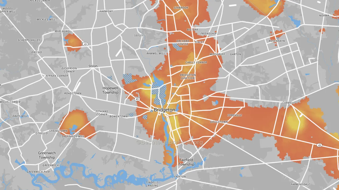 Bike Grade map of 08302, NJ