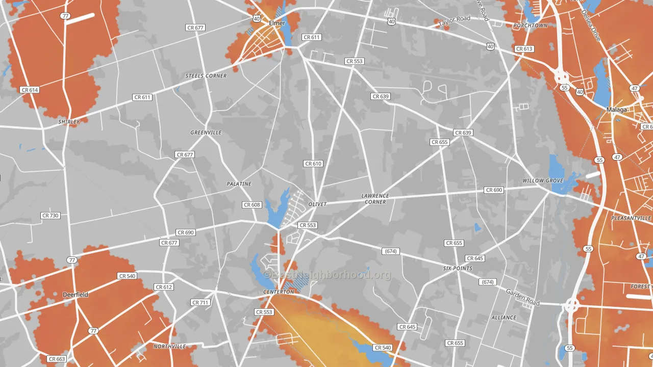 Bike Grade map of 08318, NJ