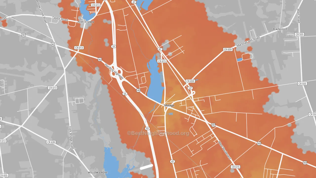 Bike Grade map of 08328, NJ
