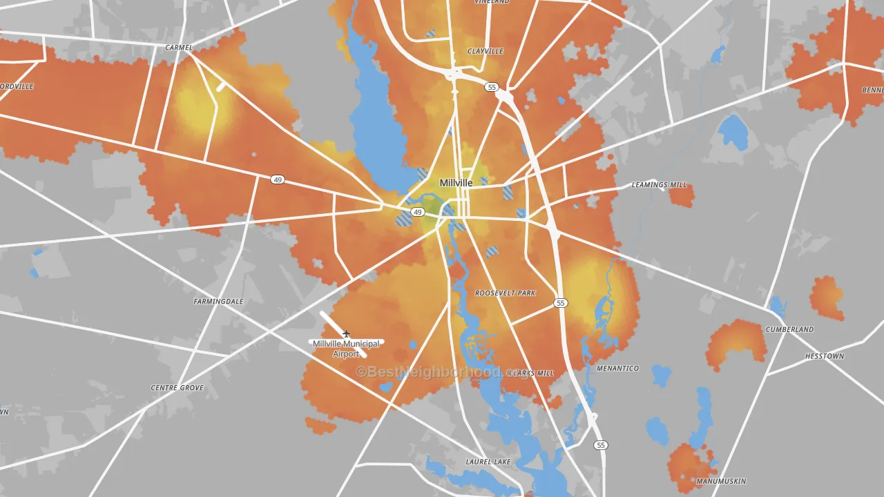 Bike Grade map of 08332, NJ