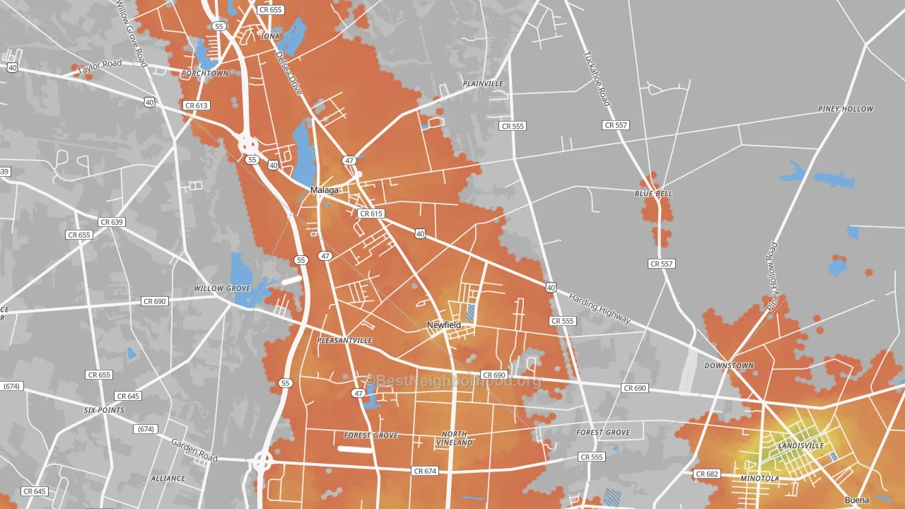 Bike Grade map of 08344, NJ