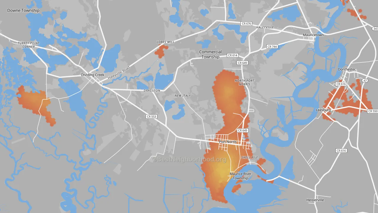 Bike Grade map of 08349, NJ