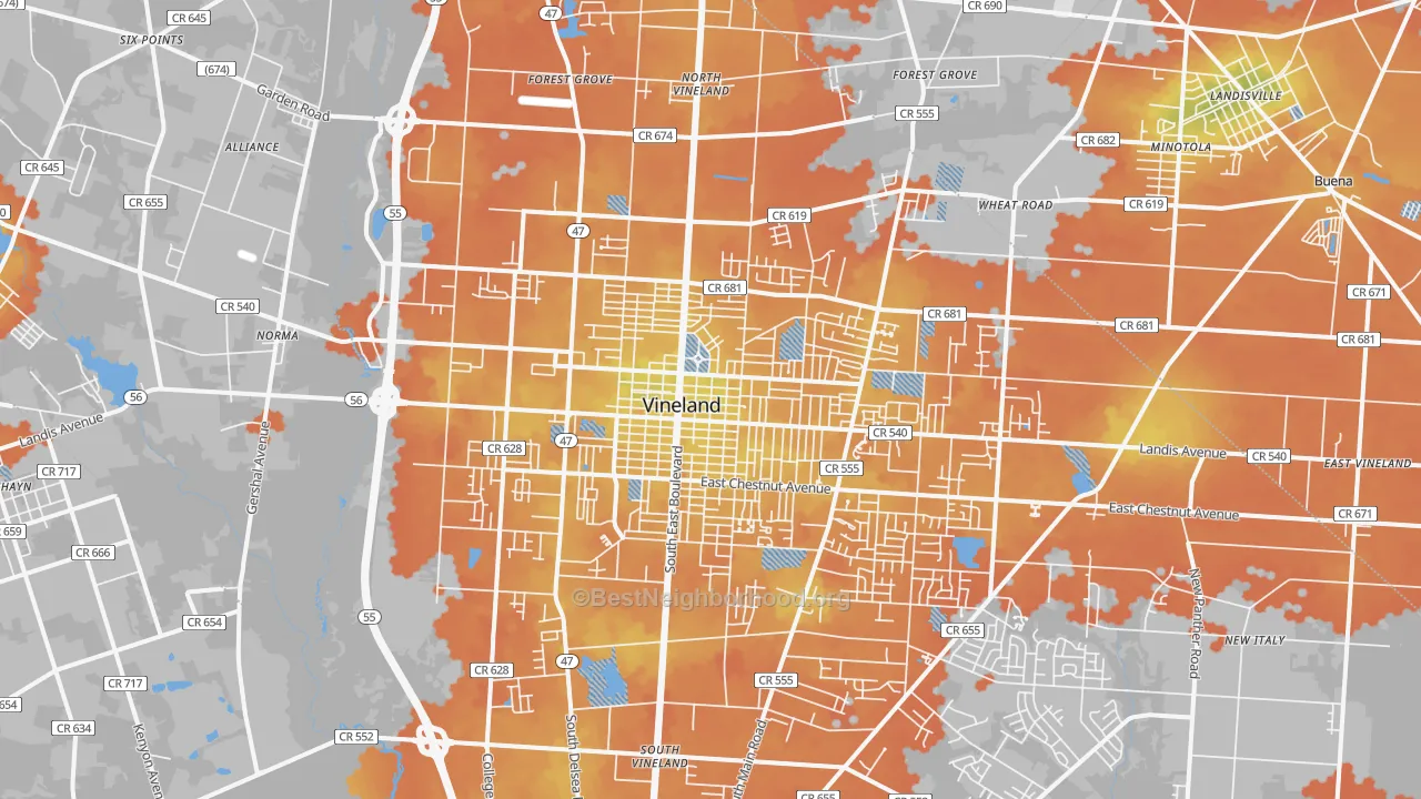 Bike Grade map of 08360, NJ