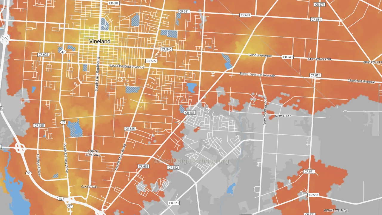 Bike Grade map of 08361, NJ